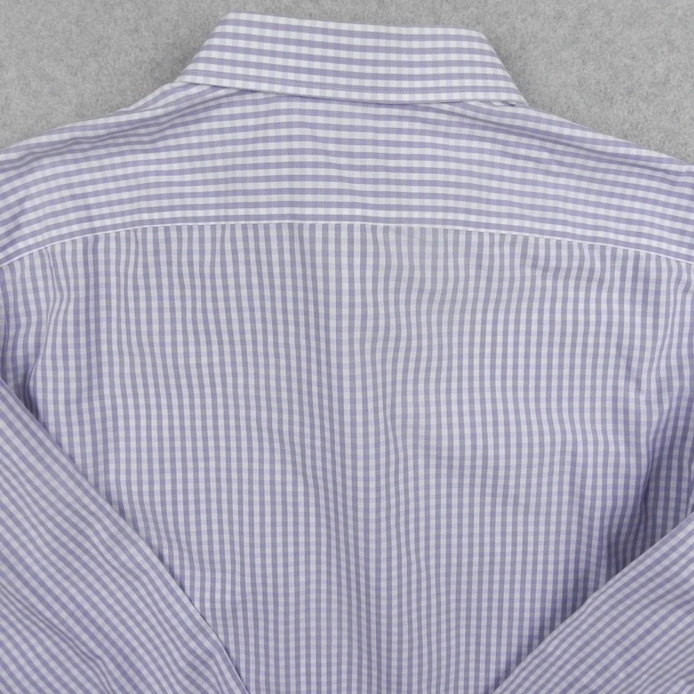 Banana Republic Shirt Mens Large Slim Fit Non-Iron Purple Gingham Cotton Button